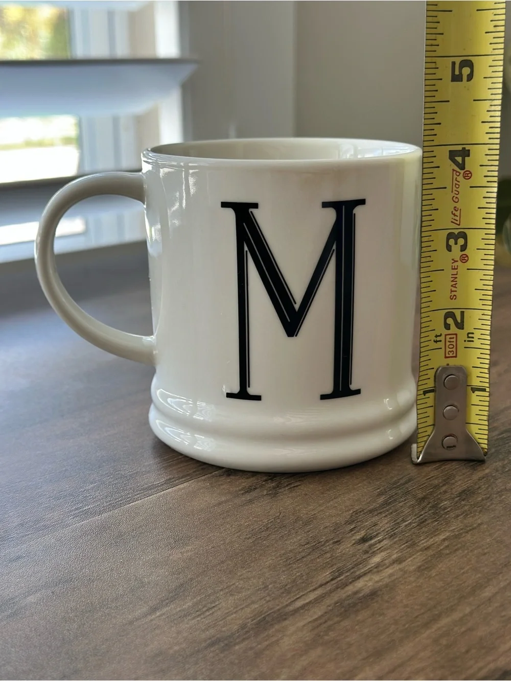 White Porcelain Monogram M Coffee Mug Black Initial Letter M Cup